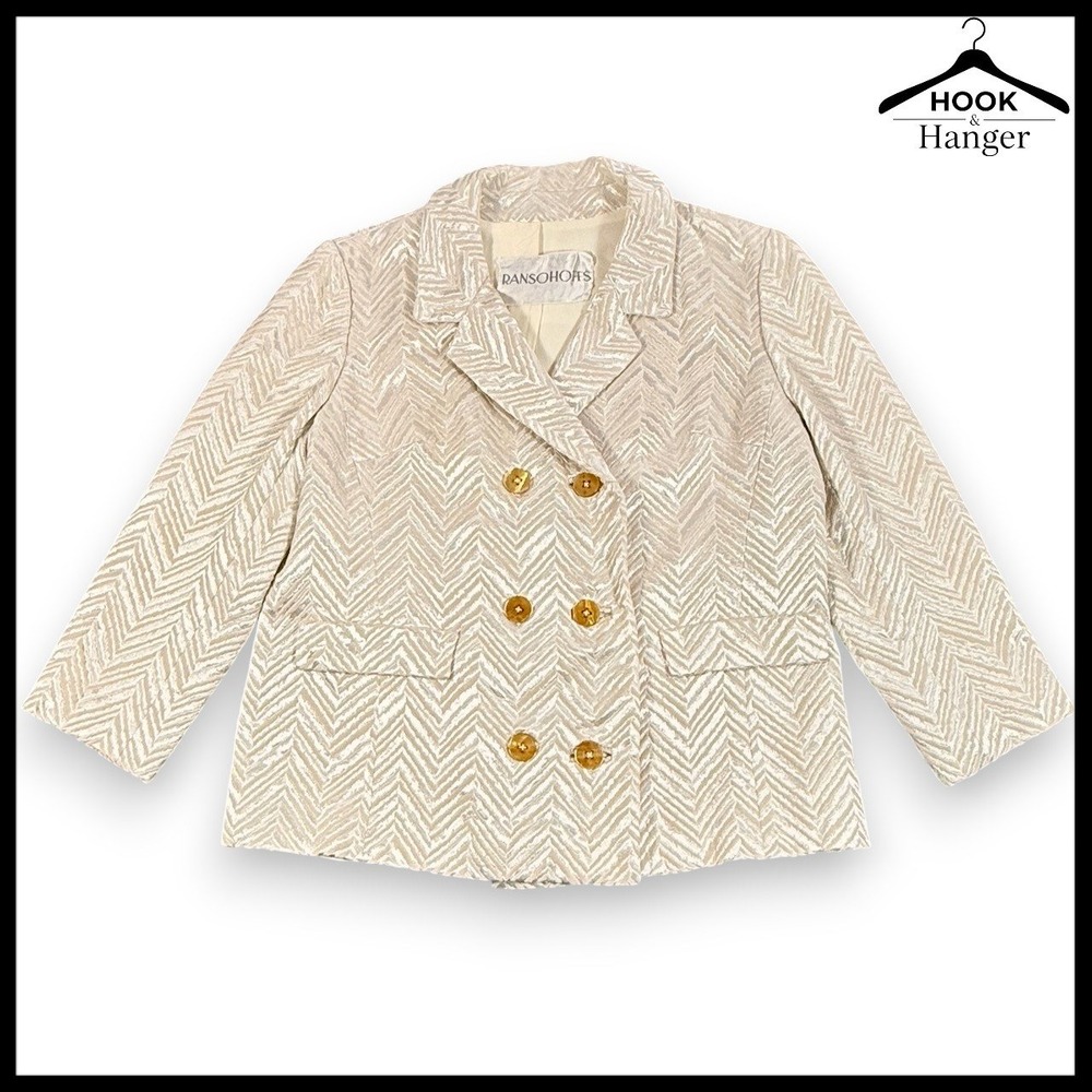 Vintage Ransohoffs Womens M Cream Chevron Metallic 60s Luxury Betsy Bates Jacket